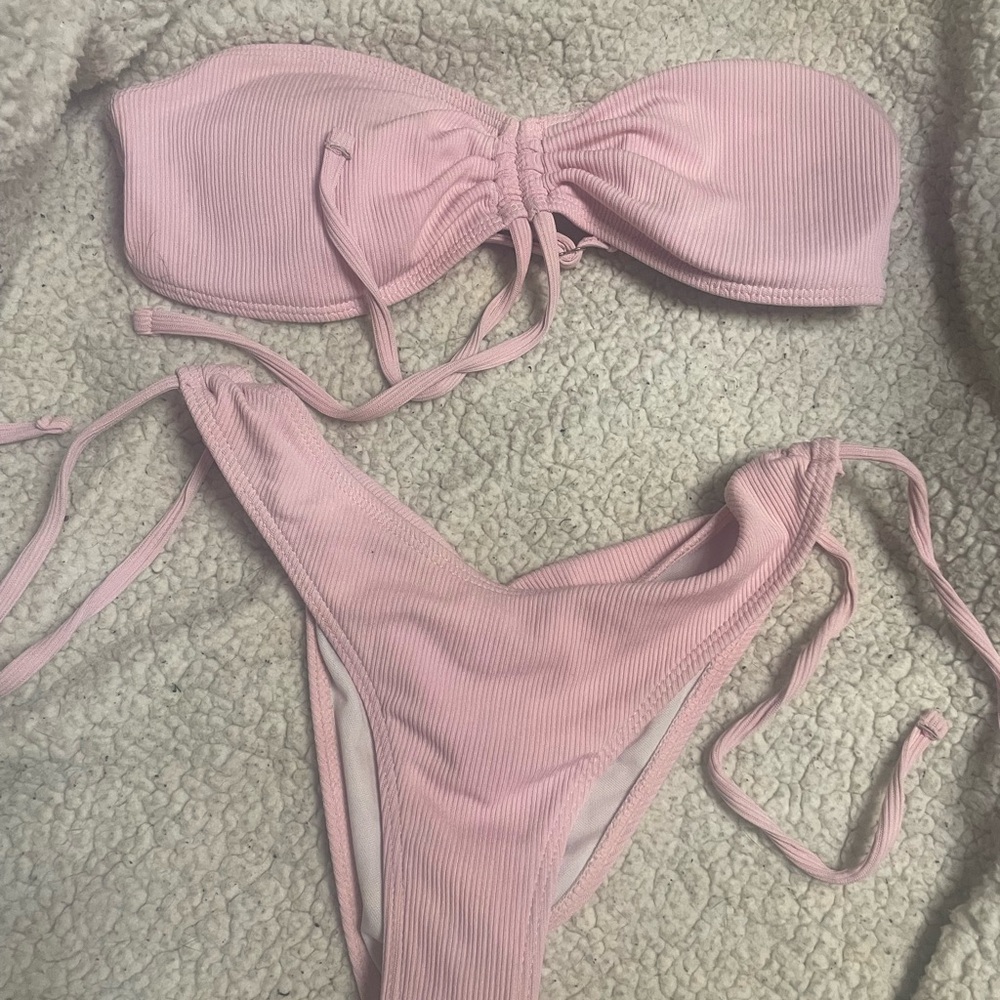Pink Ribbed Bikini Set
